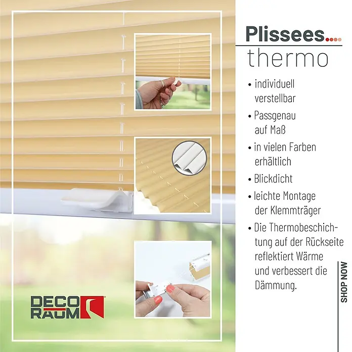 Deco-Raum Thermoplissee ohne Bohren Basic - B x H: 110 x 150 cm, Beige