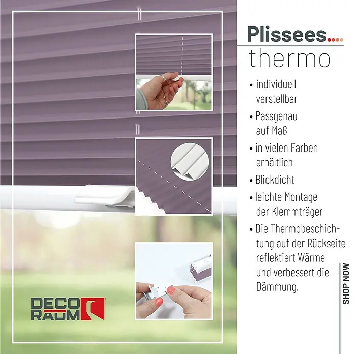 Deco-Raum Thermoplissee ohne Bohren Basic - B x H: 80 x 210 cm, Flieder