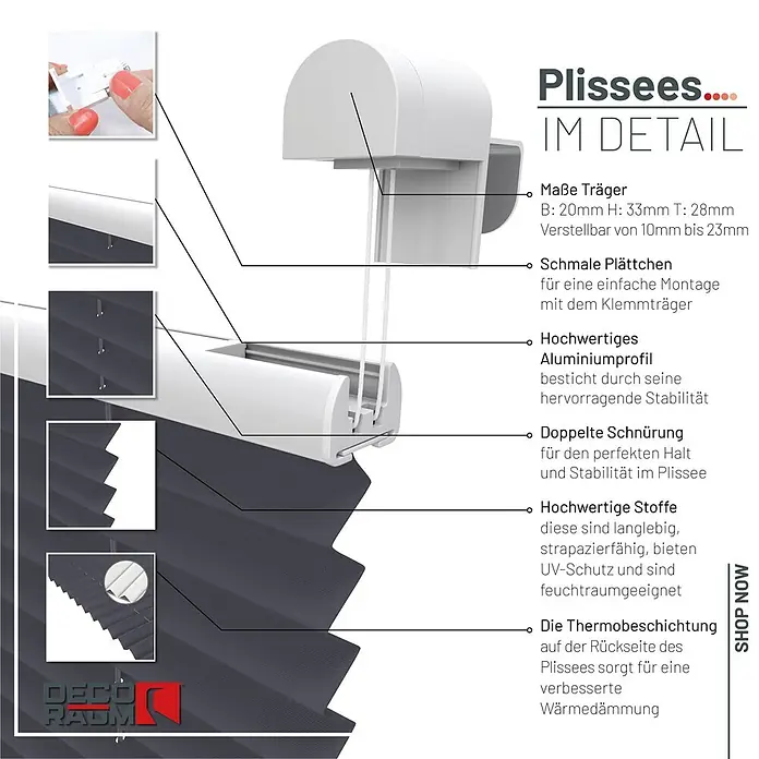 Deco-Raum Thermoplissee ohne Bohren Basic - B x H: 100 x 150 cm, Dunkelgrau