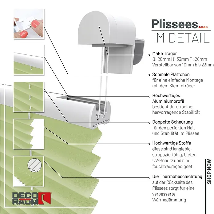 Deco-Raum Thermoplissee ohne Bohren Basic - B x H: 110 x 150 cm, Hellgrün