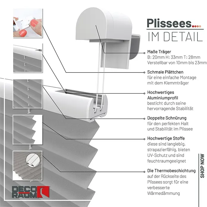 Deco-Raum Thermoplissee ohne Bohren Basic - B x H: 90 x 150 cm, Grau