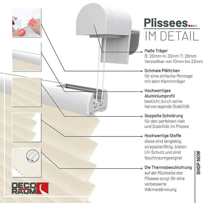 Deco-Raum Thermoplissee ohne Bohren Basic - B x H: 80 x 150 cm, Hellbeige