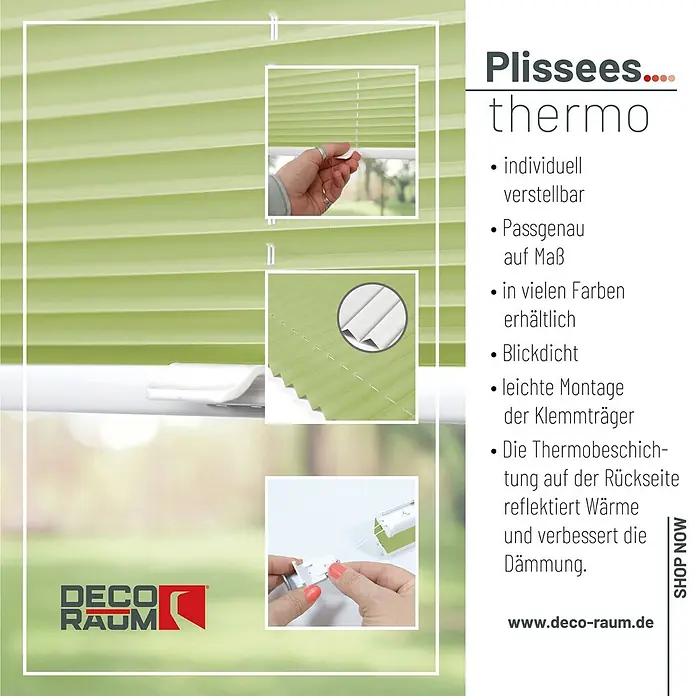 Deco-Raum Thermoplissee ohne Bohren Basic - B x H: 90 x 210 cm, Hellgrün