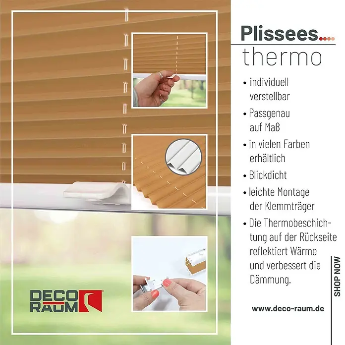 Deco-Raum Thermoplissee ohne Bohren Basic - B x H: 80 x 150 cm, Cappuccino