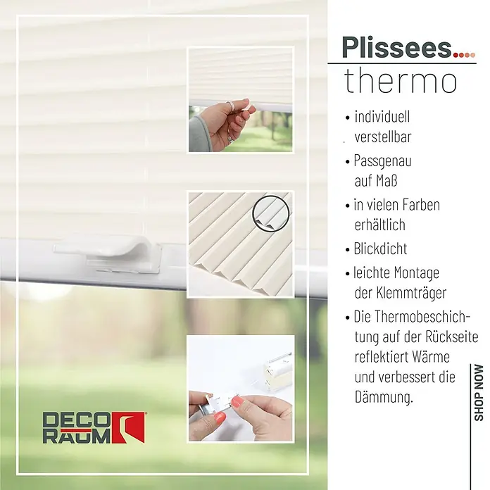 Deco-Raum Thermoplissee ohne Bohren Basic - B x H: 80 x 150 cm, Vanilie