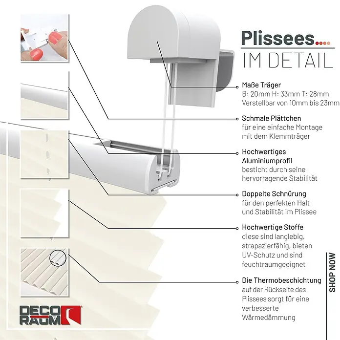 Deco-Raum Thermoplissee ohne Bohren Basic - B x H: 80 x 150 cm, Vanilie