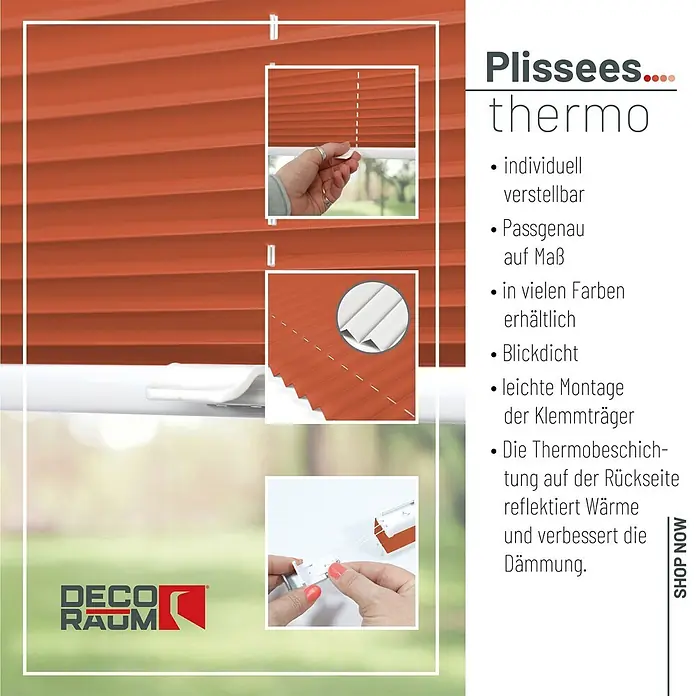 Deco-Raum Thermoplissee ohne Bohren Basic - B x H: 100 x 210 cm, Orange