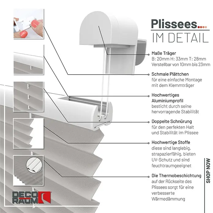 Deco-Raum Thermoplissee ohne Bohren Basic - B x H: 60 x 150 cm, Silber