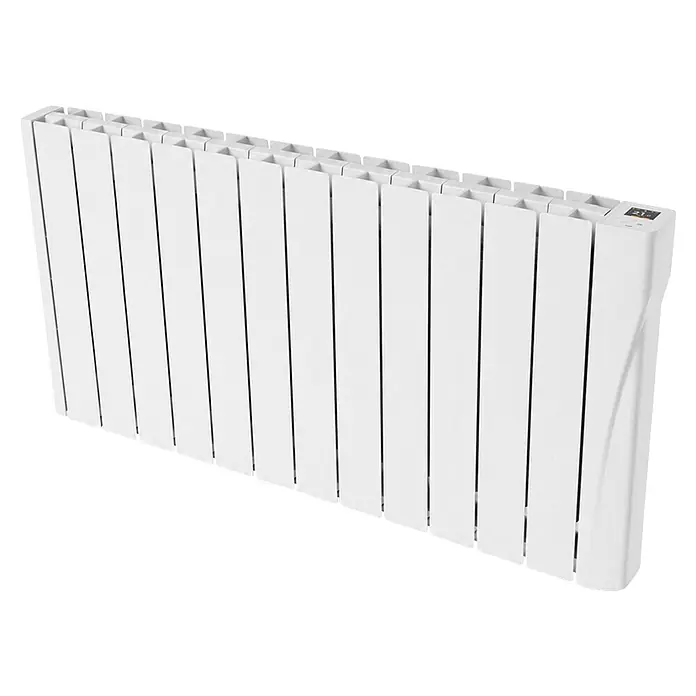 Voltomat Emisor térmico fluído Evo - 1.800 W, Blanco, An x Pr x Al: 106 x 9 x 55,5 cm - Radiador eléctrico blanco con aletas verticales y una pantalla digital que muestra 21°.