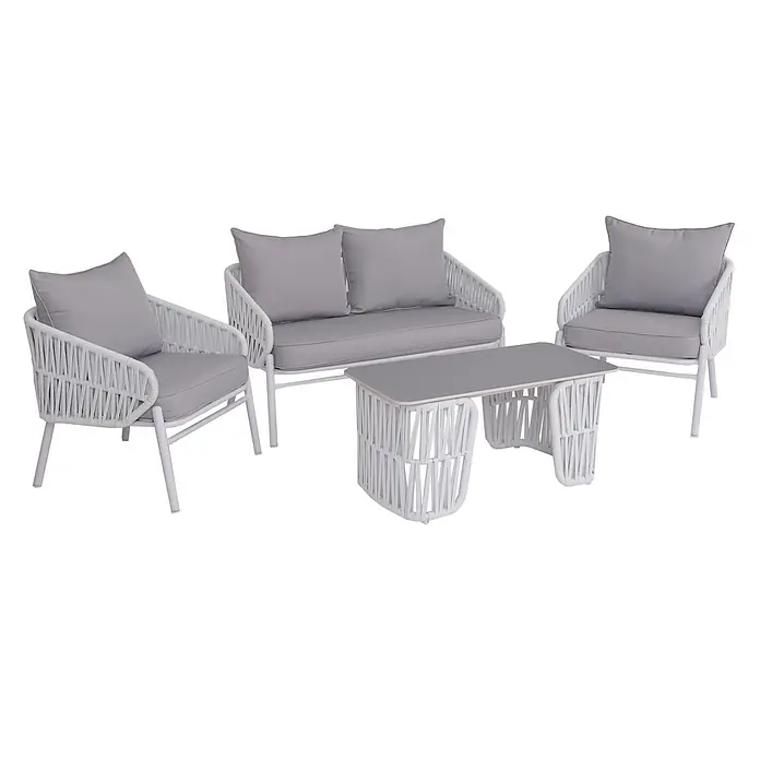 Proregal Loungemöbel-Set - 4 -tlg., Metall, Seilgeflecht Rope Stoff/Textil (180g/m2), Grau