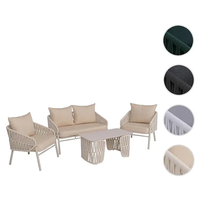 Proregal Loungemöbel-Set - 4 -tlg., Metall, Seilgeflecht Rope Stoff/Textil (180g/m2), Grau