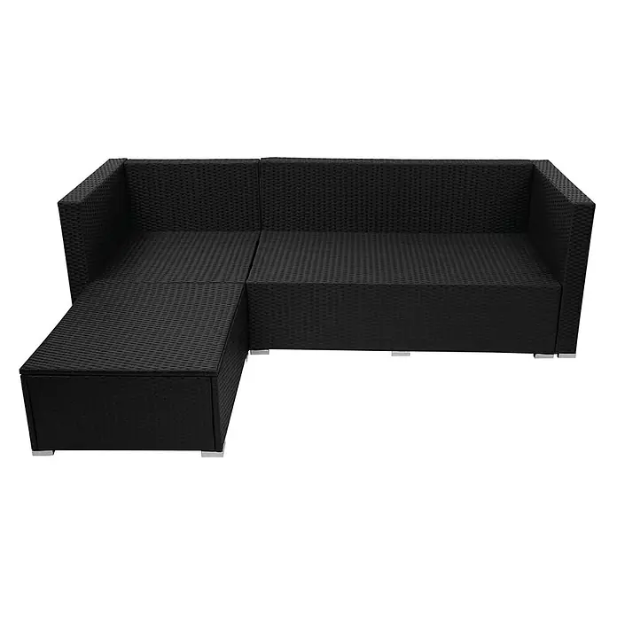 Proregal Loungemöbel-Set - 3 -tlg., Polyester, Kissen Creme ohne Dekokissen, Schwarz - Schwarzes L-förmiges Outdoor-Rattan-Sofa ohne Kissen.