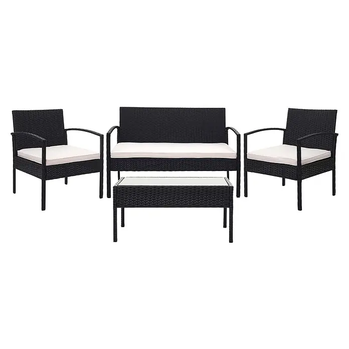 Proregal Loungemöbel-Set - 4 -tlg., Polyester, Kissen Creme, Schwarz