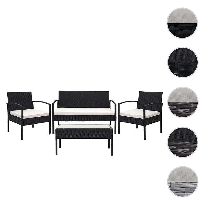 Proregal Loungemöbel-Set - 4 -tlg., Polyester, Kissen Creme, Schwarz