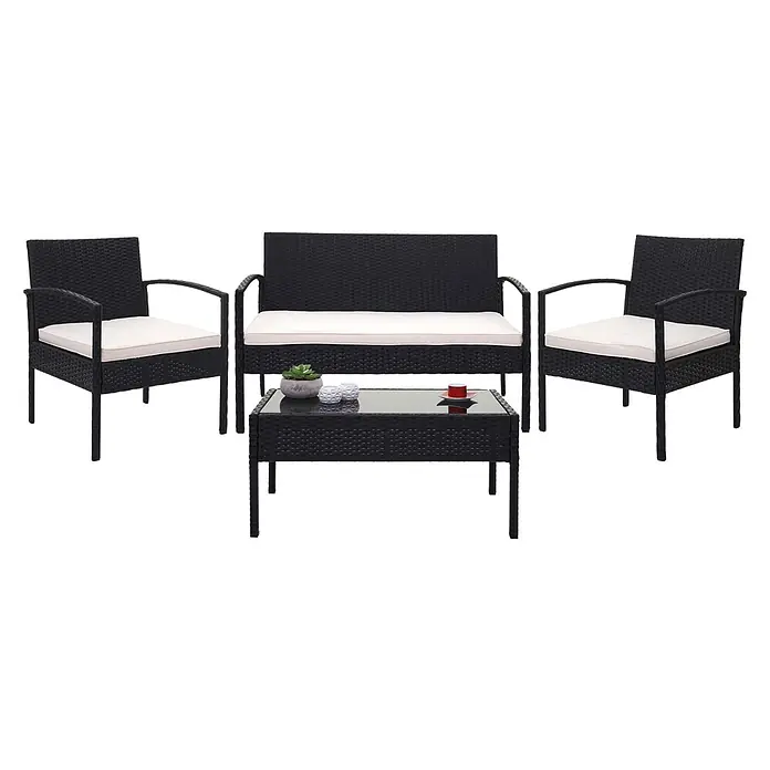 Proregal Loungemöbel-Set - 4 -tlg., Polyester, Kissen Creme, Schwarz