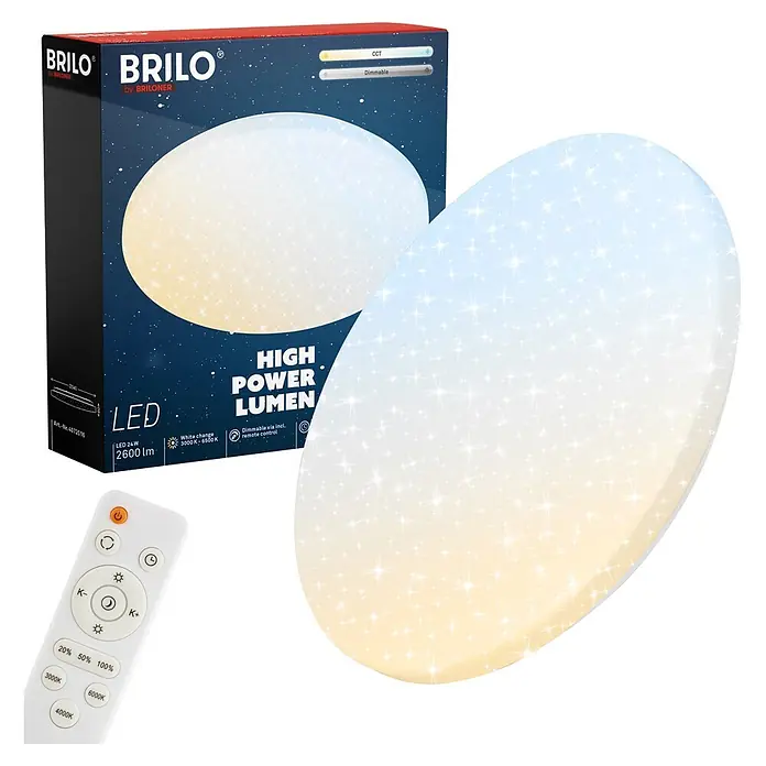 LED-Deckenleuchte rund Luminus - 24 W, Ø x H: 34 x 6 cm, Weiß, Warmweiß - Brilo LED-Deckenleuchte mit Sternen-Effekt, Fernbedienung und Verpackung. Dimmbar und Farbtemperatur einstellbar (3000-6500K).