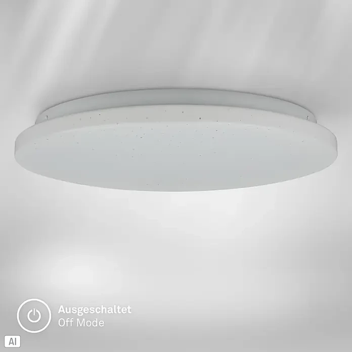 LED-Deckenleuchte rund Luminus - 24 W, Ø x H: 34 x 6 cm, Weiß, Warmweiß - Runde, weiße Deckenleuchte mit Sprenkeln im Aus-Modus.