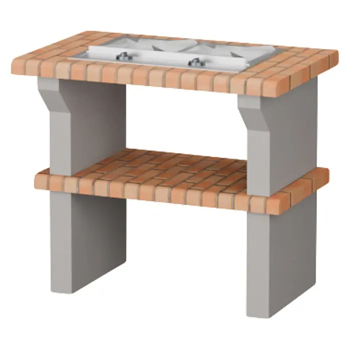 Sotnas Mesa de barbacoa para barbacoa con cocina - Gris/Ladrillo, An x Pr x Al: 96 x 60 x 84 cm - Barbacoa de obra de hormigón y ladrillo con dos zonas de cocción y estante inferior.