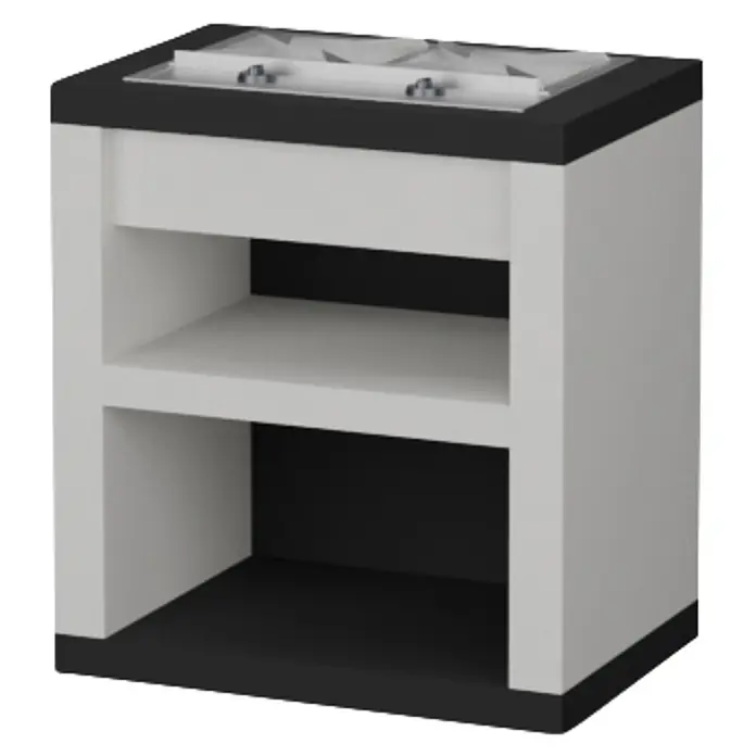 Sotnas Mesa de barbacoa para barbacoa Faro con cocina - Blanco/Negro, An x Pr x Al: 80 x 55 x 88 cm, Con cocina - Una placa de inducción compacta blanca y negra de dos quemadores integrada en un pequeño mueble de dos estantes, ideal para minicocinas.