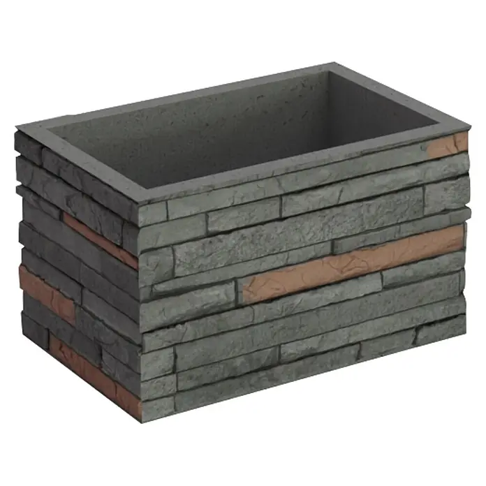 Sotnas Ampliación chimenea para barbacoas - Hormigón ligero ignífugo, L x An x Al: 32 x 50 x 42 cm, Gris - Jardinera rectangular de bloques de piedra apilados grises y beige con interior gris.