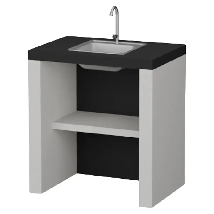 Sotnas Mesa de barbacoa para barbacoa Brasilia con fregadero - Blanco/Negro, An x Pr x Al: 80 x 55 x 88 cm, Sin fregadero - Mueble de fregadero independiente con encimera negra, fregadero de acero inoxidable, grifo plateado y estructura blanca con estante.