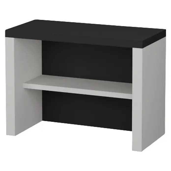 Sotnas Mesa de barbacoa para barbacoa Brasilia - Blanco/Negro, An x Pr x Al: 119 x 55 x 88 cm, Sin fregadero - Estante minimalista con tapa y panel trasero negros, y laterales y estante blancos.
