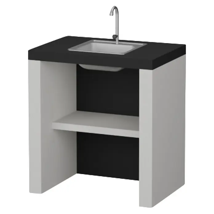 Sotnas Mesa de barbacoa para barbacoa Maiorca con fregadero - Blanco/Negro, An x Pr x Al: 80 x 55 x 88 cm, Con fregadero - Fregadero compacto con encimera oscura, marco blanco y estante. Incluye un fregadero y grifo de acero inoxidable.