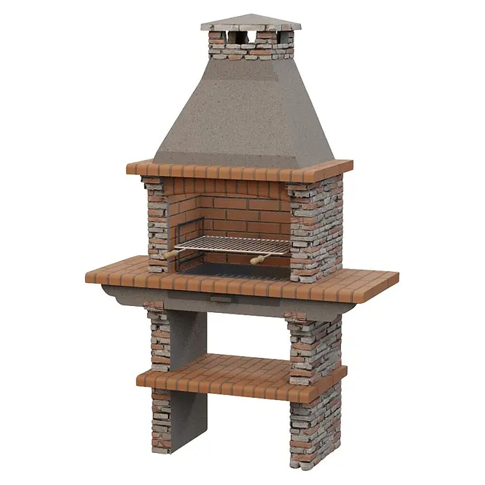 Sotnas Barbacoa de obra Paris - Gris, An x Pr x Al: 144 x 60 x 219 cm, Superficie parrilla: 60 x 38 cm - Barbacoa de ladrillo con chimenea y parrilla de metal.