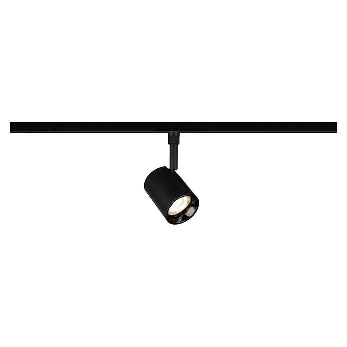Paulmann URail LED-Spot Nivora - 4,7 W, Schwarz, 7 x 7 x 12,5 cm - Schwarzer LED-Stromschienenstrahler mit warmweißem Licht an schwarzer Schiene.