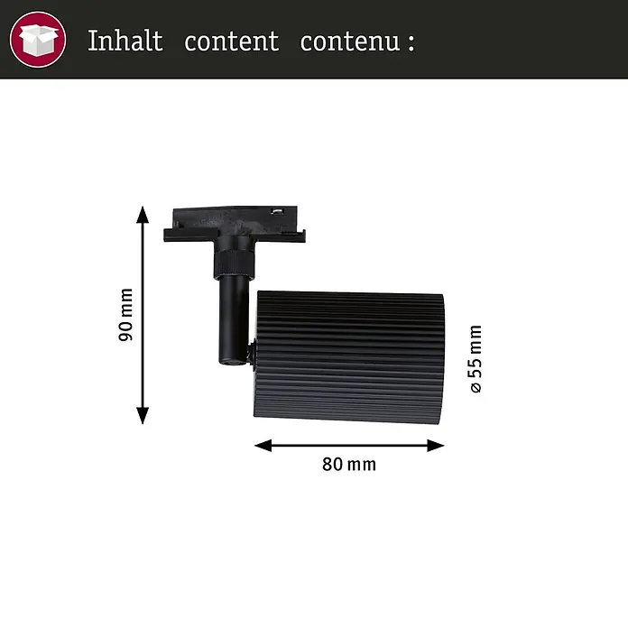 Paulmann URail LED-Spot Rivon - 10 W, Schwarz matt, 8 x 8 x 15,4 cm - Informationsansicht