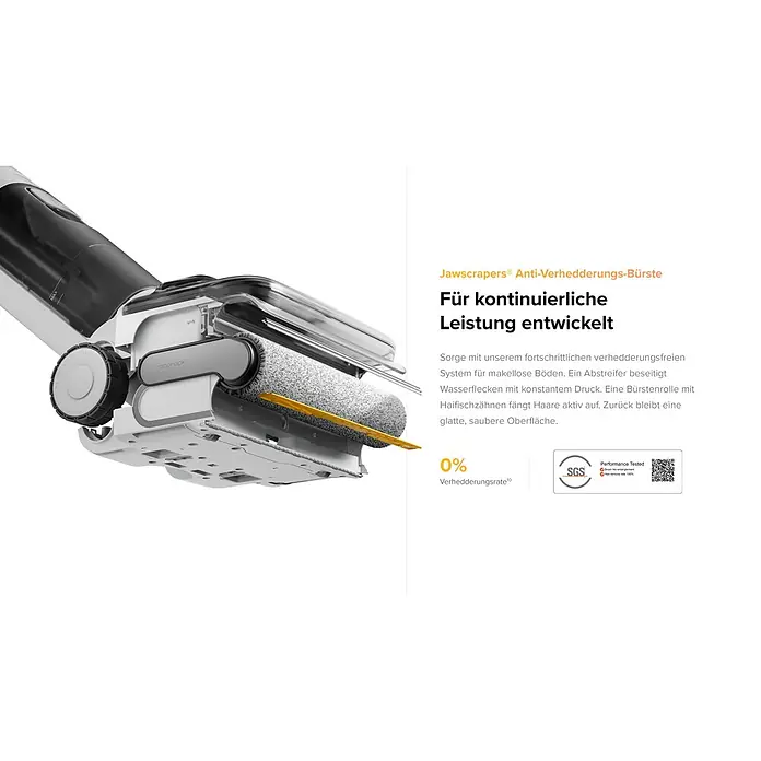 Roborock Akku-Nass-Trockensauger F25 RT Gen 2 - Saugkraft: 20.000 Pa, Akkulaufzeit: 22 min - 38 min, Wassertankvolumen: 870 ml - Roborock Staubsaugerkopf mit Anti-Verhedderungs-Bürste und gelbem Abstreifer für makellose Böden.