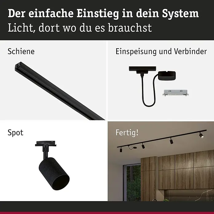 Paulmann URail LED-Schienensystem Set Rivon - Schwarz matt, 2,17 m, Nicht Dimmbar, Anzahl Leuchtmittel: 3 Stk. - Informationsansicht