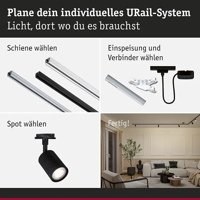 Paulmann URail LED-Spot Rivon - 10 W, Schwarz matt, 8 x 8 x 15,4 cm - Informationsansicht