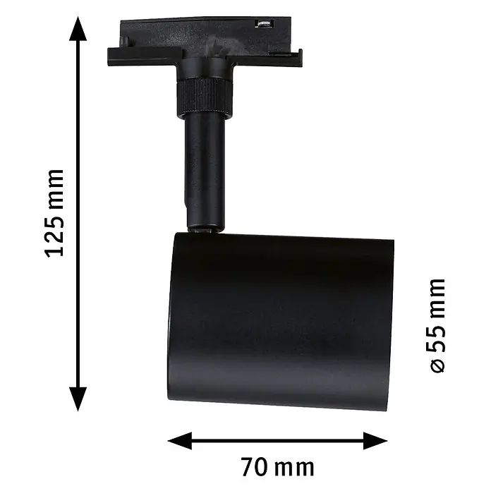 Paulmann URail LED-Spot Nivora - 4,7 W, Schwarz, 7 x 7 x 12,5 cm - Schwarzer zylindrischer Stromschienenstrahler für Deckenschienensysteme, mit Maßen: Höhe 125mm, Länge 70mm, Durchmesser 55mm.