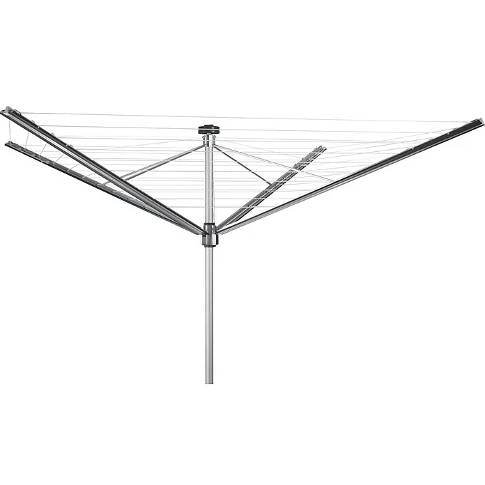 Stewi Stand-Wäscheständer 855 - anthrazit - Silber/grauer Metall-Wäscheständer mit mehreren weißen Leinen zum Aufhängen von Wäsche.