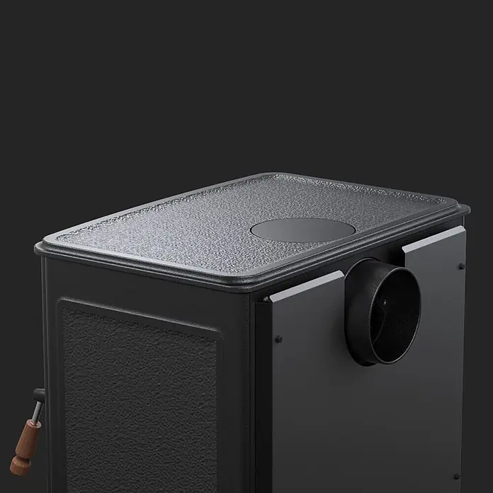Supra Estufa de leña Georges - 6,7 kW, Volumen de calefacción: 400 m³, Negro - Estufa de leña de hierro fundido negra con tapa texturizada, conexión de tubo de humo y asa de madera.