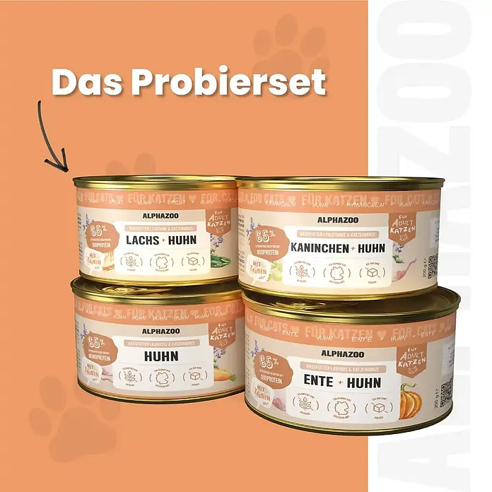 Alphazoo Katzennassfutter Probierschmaus 4x200g - 800 g, Alleinfuttermittel
