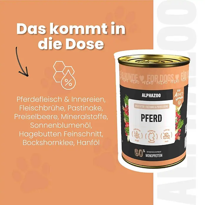 Alphazoo Hundenassfutter Monoprotein Pferd 12x400g - 4.800 g, Alleinfuttermittel