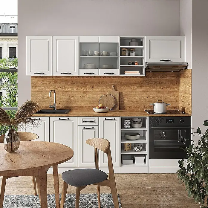 Vicco Küchenzeile R-Line Weiß Landhaus/Weiß ohne Arbeitsplatte - Weiß Landhaus, Ohne Elektrogeräte
