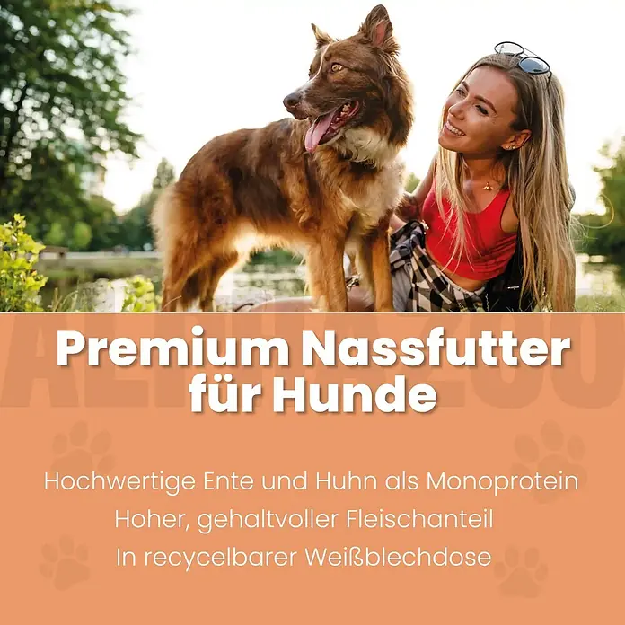 Alphazoo Hundenassfutter Ente + Huhn 12x400g - 4.800 g, Alleinfuttermittel