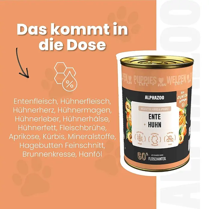 Alphazoo Hundenassfutter Ente + Huhn 12x400g - 4.800 g, Alleinfuttermittel