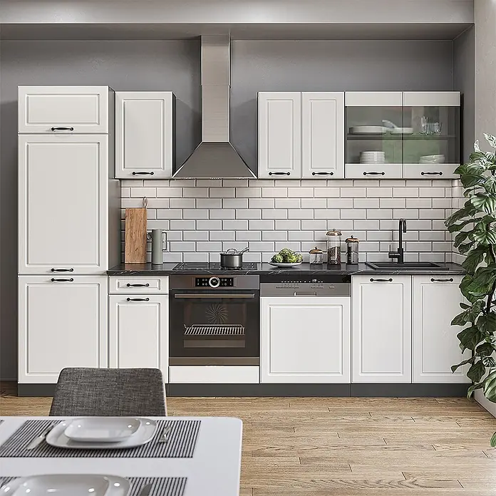 Vicco Küchenzeile R-Line Weiß Landhaus/Anthrazit ohne Arbeitsplatte - Weiß Landhaus, Ohne Elektrogeräte