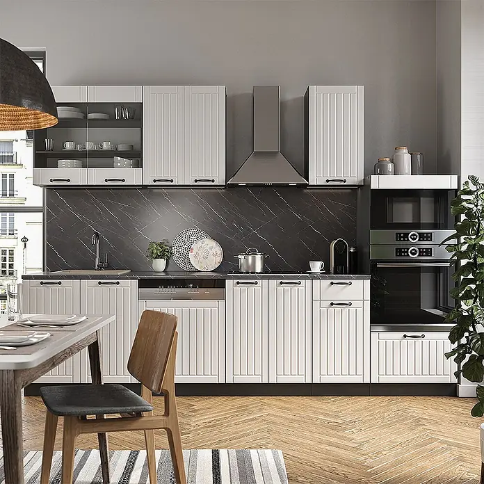 Vicco Küchenzeile Fame-Line Weiß Landhaus/Anthrazit mit Hochschrank, ohne Arbeitsplatte - Weiß Landhaus, Ohne Elektrogeräte