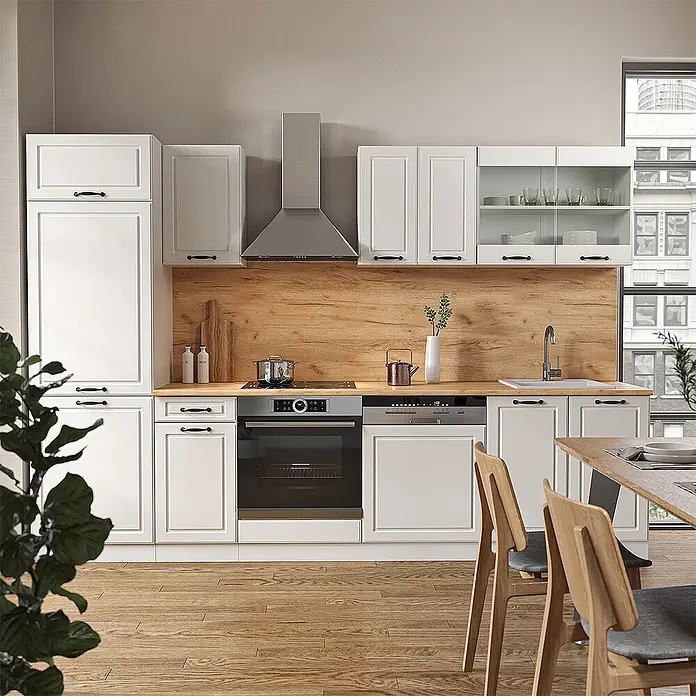 Vicco Küchenzeile R-Line Weiß Landhaus/Weiß ohne Arbeitsplatte - Weiß Landhaus, Ohne Elektrogeräte