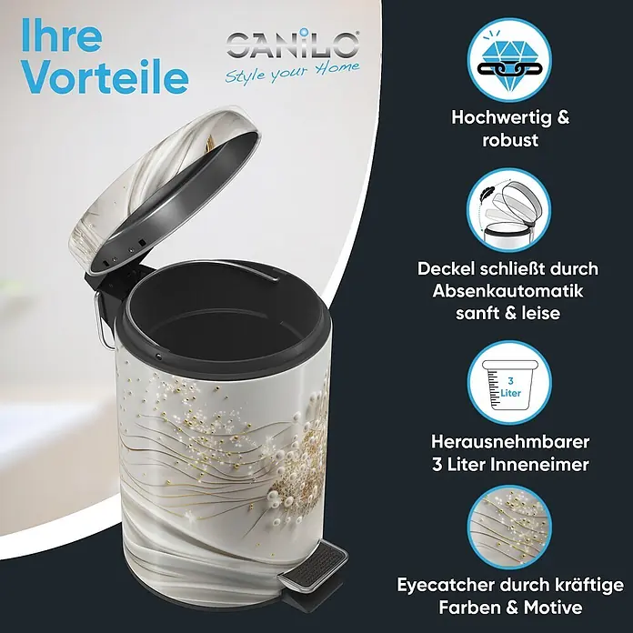 SANILO Kosmetikeimer Tree of Life - 3 l, Metall, Weiß