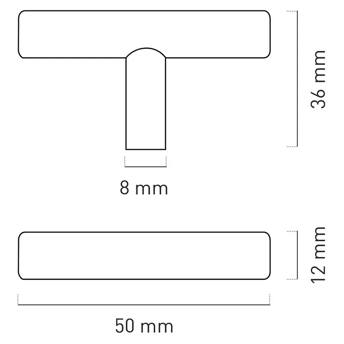 Nesu Tirador para muebles - An x Al: 50 x 36 mm, Negro, 6 ud. - Tirador de mueble en forma de T con 50mm de longitud de agarre, 12mm de profundidad y 36mm de altura total.