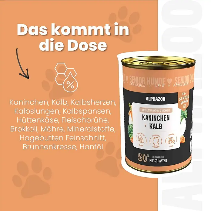 Alphazoo Hundenassfutter Kaninchen + Kalb 12x400g - 4.800 g, Alleinfuttermittel
