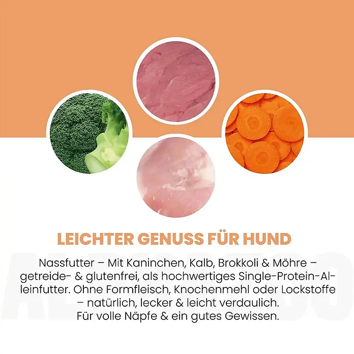 Alphazoo Hundenassfutter Kaninchen + Kalb 12x400g - 4.800 g, Alleinfuttermittel