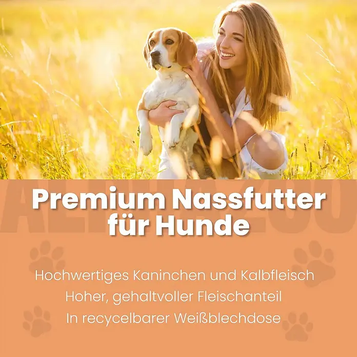 Alphazoo Hundenassfutter Kaninchen + Kalb 12x400g - 4.800 g, Alleinfuttermittel