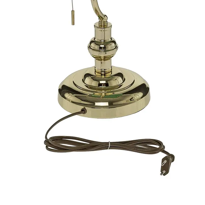 Lindby Tischleuchte Milenka - messing / gold, grün, E27 - Lampenfuß aus poliertem Messing mit braunem Netzkabel, Zugkette und Stecker.